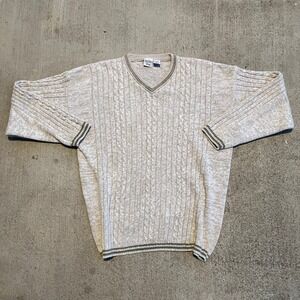 Anchor Blue Men's V-Neck Cable Knit Sweater XL Tan Beige